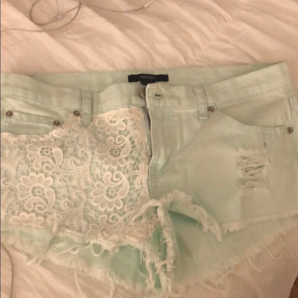 Tiffany blue denim shorts